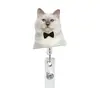 Pinza de Cocodrilo Carrete Acrílico Retráctil Insignia Fácil de Tirar Cabeza de Gato Maestro Gato Lindo Estudiante Hebilla de Tirar Cuidado Médico