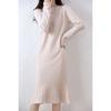 Vestido Nuevo de Cachemira para Principios de Otoño para Mujer Vestido Largo Sobre la Rodilla Ropa Exterior Otoño e Invierno Suéter Holgado Cuello Redondo Tejido de Lana