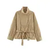 Cinturón Transfronterizo Europeo y Americano de un Solo Color Nuevo Estilo Manga Larga con Chaqueta Efecto Terciopelo Otoño Cuello Alto Color Café Tarjeta