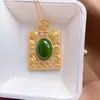 Prata S925 fosca dourada moda versátil presente para amigos pingente de jade natural verde espinafre