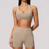 Conjunto Esportivo Novo Sem Costura Transfronteiriço para Mulheres Costas Nuas com Amarração no Pescoço Cintura Alta Controle da Barriga Conjunto de Treinamento Pilates Yoga 4535
