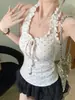 Top de Tirantes con Lunares y Volantes Estilo Dulce para Mujer Otoño Nueva Llegada con Cordones y Sujetador Incorporado