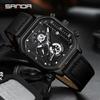 Sanda Reloj de Pulsera para Hombre de Moda de Venta Caliente Cuadrado Luminoso Resistente al Agua Correa de Acero Cuarzo Reloj de Hombre Calendario Reloj de Hombre