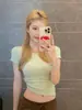 8746 # Nuevo estilo de verano, pura y seductora, camiseta de manga corta con cuello redondo, hombros normales, estampado de lunares para mujer, corte ajustado con copas incorporadas en el pecho