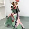Vestido de Moda de Alta Calidad para Mujer Primavera y Otoño Camiseta Plegada Top para Mujer Falda Larga Conjunto de Dos Piezas Ins Trendy