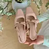 Sandálias Quadradas da Moda com Tiras de Fivela e Salto Bloco, Sapatos Mary Jane de Corte Baixo Estilo Chanel com Laço
