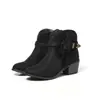 Botas Curtas de Salto Grosso, Botas Western, Botas com Franjas, Tiras com Fivelas, Sapatos Femininos de Tamanho Grande, Botas da Moda, Botas de Montaria Estilo Europeu e Americano com Bico Redondo Boêmio