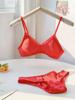 Trivia Roja# Este Año de Vida traje Ropa Interior Roja para Mujer Pecho Pequeño Levanta-busto Amigable con la Piel Sin Aro de Acero Sujetador Anticaída