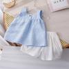 Nova Roupa de Verão para Bebês Meninas, Conjunto de Colete Xadrez + Shorts, Conjunto Elegante de Duas Peças para Meninas Pequenas, Conjunto de Verão de Manga Curta