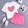 Meninas terno verão infantil desgaste Amazon AliExpress novo dia dos namorados amor impressão manga curta top shorts