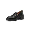Mocassins de Couro com Salto Grosso, Redução de Ruído, Aumento de Altura, Novo Estilo para Mulheres Baixas, Mocassins Camellia Black com Solas Femininas