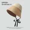 Sombrero de paja de ala ancha para mujer, sombrero tipo cubeta de paja con corte de letra, sombrero de sol moderno y versátil, sombrero de pescador