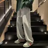 Jeans Retrô Outono Inverno Masculino Cor Sólida Reto Solto Perna Larga High Street Americano Versátil Casual Calças Longas