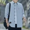 Camisa de algodón de siete mangas para primavera y otoño, camisa casual para hombre, estilo Hong Kong, abrigo holgado para el trabajo, algodón para hombre, venta al por mayor