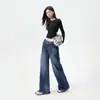 Cross2026 Estilo Outono/Inverno Retrô Americano Calça Jeans de Cintura Baixa Solta de Pernas Largas Caimento Versátil Design de Cintura Irregular Jeans