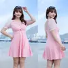 Traje de baño para niñas un poco gorditas, de una sola pieza, manga corta, conservador, que cubre el abdomen, adelgazante, talla grande para mujer, al por mayor en stock