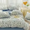 Juego de cuatro piezas de algodón y lino lavado grado A para maternidad e infancia, ropa de cama de gasa de doble capa estilo floral vintage, juego de 3 piezas para dormitorios de estudiantes