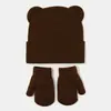 Amazon Novo Boné de Lã Tricô com Orelhas de Urso Fofo Conjunto de Chapéu e Luvas Quentes Outono Inverno Feminino