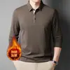 Ropa nueva para hombres de mediana edad y mayores, con forro polar, engrosada, camiseta transpirable, otoño e invierno, cuello camisero, camiseta POLO de manga larga, top casual holgado