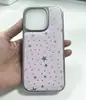 Funda Protectora Adecuada para Apple iPhone Serie Denim con Bordes Plateados Electrochapados, Patrón de Estrellas y Forro de Algodón