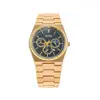Suministro Exclusivo Transfronterizo de Relojes de Cuarzo para Hombre, Relojes de Pulsera de Negocios Tres Ojos con Correa de Acero Dorado, Artículos Populares de Comercio Exterior, Al Por Mayor en Stock