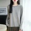 Suéter de Hilo Yangzi 100% Lana Lavable a Máquina para Mujer Otoño Invierno Cuello Redondo Tejido Holgado Manga Larga Capa Base Ropa Interior Delgada