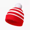 Chapéu de Tricô com Pom-pom Decoração Chapéu de Natal Pom-pom Blocos de Cor Listras Chapéu Vermelho e Branco Em Estoque Chapéu de Natal Chapéu de Halloween