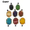 Wt-R585 Anillo Abierto Geométrico Retro Británico con Patrón Ovalado, Piedra Natural Colorida, Chapado en Oro de 18 Quilates para Hombres y Mujeres
