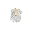 Mono Rayado Estilo Coreano para Niños Moda Infantil Estampado de Dibujos Animados Manga Corta Exterior Body Triangular Ropa de Bebé