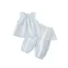 Verano Dianxi Nuevo Conjunto de Tres Piezas Sencillo y Dulce: Chaleco sin Mangas para Bebés y Niños Pequeños, Pantalones de Malla Frescos Anti-Mosquitos para Bebés Niñas
