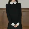 Avenem retro suéter de punto de dos piezas falsas con cuello de muñeca bloques de color en cuello puños cintura ceñida suéter corto de punto