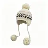Gorro de punto retro estilo Fair Isle para mujer, cálido y protector para los oídos para otoño e invierno, gorro pullover que adelgaza la cara, pasamontañas étnico