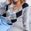 Liquidação 2026 Europeu e Americano Outono e Inverno Novo Estilo College Suéter Casual em Forma de Diamante Site Independente da Amazon Roupas Femininas Transfronteiriças