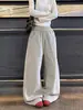 Pantalones de Chándal Elásticos de Cintura Alta para Hombre de Primavera y Otoño, Holgados, Caídos, Pierna Ancha, Color Sólido, Casual, Deportivos, Pantalones Largos, Pierna Recta, Largo hasta el Suelo