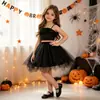 Vestido de bruxa de malha para festa de Halloween, novo, transfronteiriço, para meninas, vestido de Halloween preto maligno, peça única, dropshipping