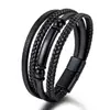 Pulsera de Cuero Tejido Multicapa Estilo Europeo y Americano Transfronteriza de Amazon para Hombre Pulsera de Cuero de Moda con Hebilla Magnética Joyería Lista para la Venta