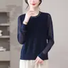 Suéter de Tricô 2026 Primavera e Outono Gola Redonda Nova Moda Mistura de Lã Manga Top Feminino Caimento Solto Elegante Estilo Mãe
