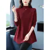 Suéter holgado talla grande 2026 para mujer, de longitud media, para damas de talla grande, Otoño e Invierno, que cubre el abdomen, adelgazante, tejido de punto de cuello semi-alto, camiseta básica