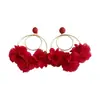 Aretes de Flor de Chifón de Rafia Aguja Plateada, Elegantes Aretes Estilo Vacaciones con un Toque de Lujo Ligero y Sensación de Alta Gama, Diseño Único