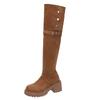 Outono 2025 Celebridade da Internet Novas Botas da Moda Zíper nas Costas Salto Grosso Tecido Camurça Botas Curtas Borracha Curta Duas Formas Botas Martin