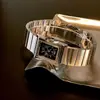 Relógio Quadrado Pequeno Retro GUOU Feminino de Pulso a Quartzo Prata Junta de Bambu Pulseira de Aço Comércio Exterior Atacado Relógio de Design de Nicho para Mulheres