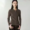 Cardigã 100% Caxemira Outono e Inverno Novo Suéter de Caxemira Listrado Feminino Gola Redonda Slim Slim Jaqueta com Zíper