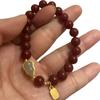 Pulseira de cristal de ágata vermelha estilo chinês novo anel único para mulheres pulseira de cabaça antiga com incrustação de ouro joias atacado