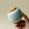 Pote Redondo de Porcelana Esmaltada Original das Dinastias Tang e Song, Acessório para Cerimônia do Chá, Pote Selado com Tampa de Bambu, Pote de Cerâmica para Pó de Panax Notoginseng