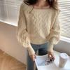 Suéter feminino estilo coreano com gola quadrada, retrô, grosso, outono e inverno, novo, solto, uso externo, cintura, suéter emagrecedor, base