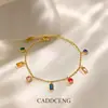 Pulseira Retrô Francesa Colorida de Zircônia Aço Titânio Feminina Luxo Leve Pulseira Dourada 18K Popular na Internet Ins Joias Elegantes Versáteis