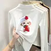 Camiseta base de forro polar con estampado para niñas, cuello alto medio, camiseta de otoño e invierno para bebés niñas, ropa interior cálida para niños, top casual