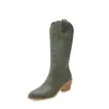 32 Botas de Couro Salto Alto Botas Chelsea Grossas Novas Comércio Exterior Feminino Cabeça Redonda Botas de Cavaleiro Mangas Étnicas Bordadas Branco