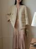 Abrigo Largo de Lana Egipcia Color Oro Doble C Taller Real Corte Holgado Estilo Chanel de Manga Larga para Mujer en Otoño