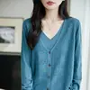 Cárdigan Jacquard Hueco Vintage con Cuello en V para Mujer, Suéter Delgado de Punto Holgado de Manga Larga, Abrigo Capa Suave y Elegante para el Trabajo